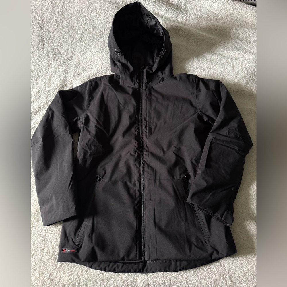 Alpine Swiss Men's Ski / Snowboard Jacket Hooded Waterproof Black Size Large NEW